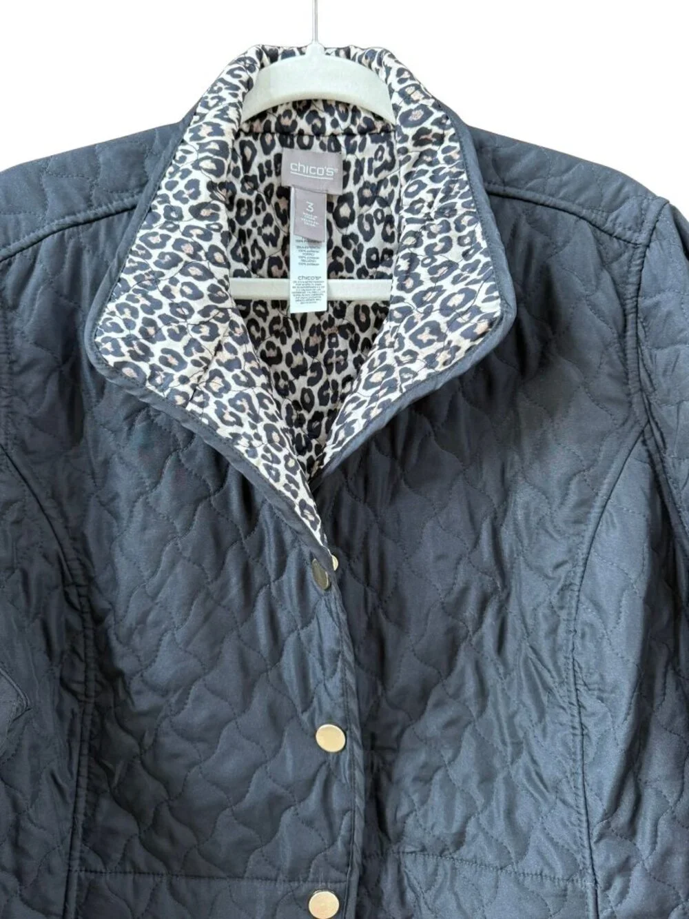 NWT Chico's Reversible Quilted Jacket Leopard Print Black Size 3 XL - Picture 3 of 7